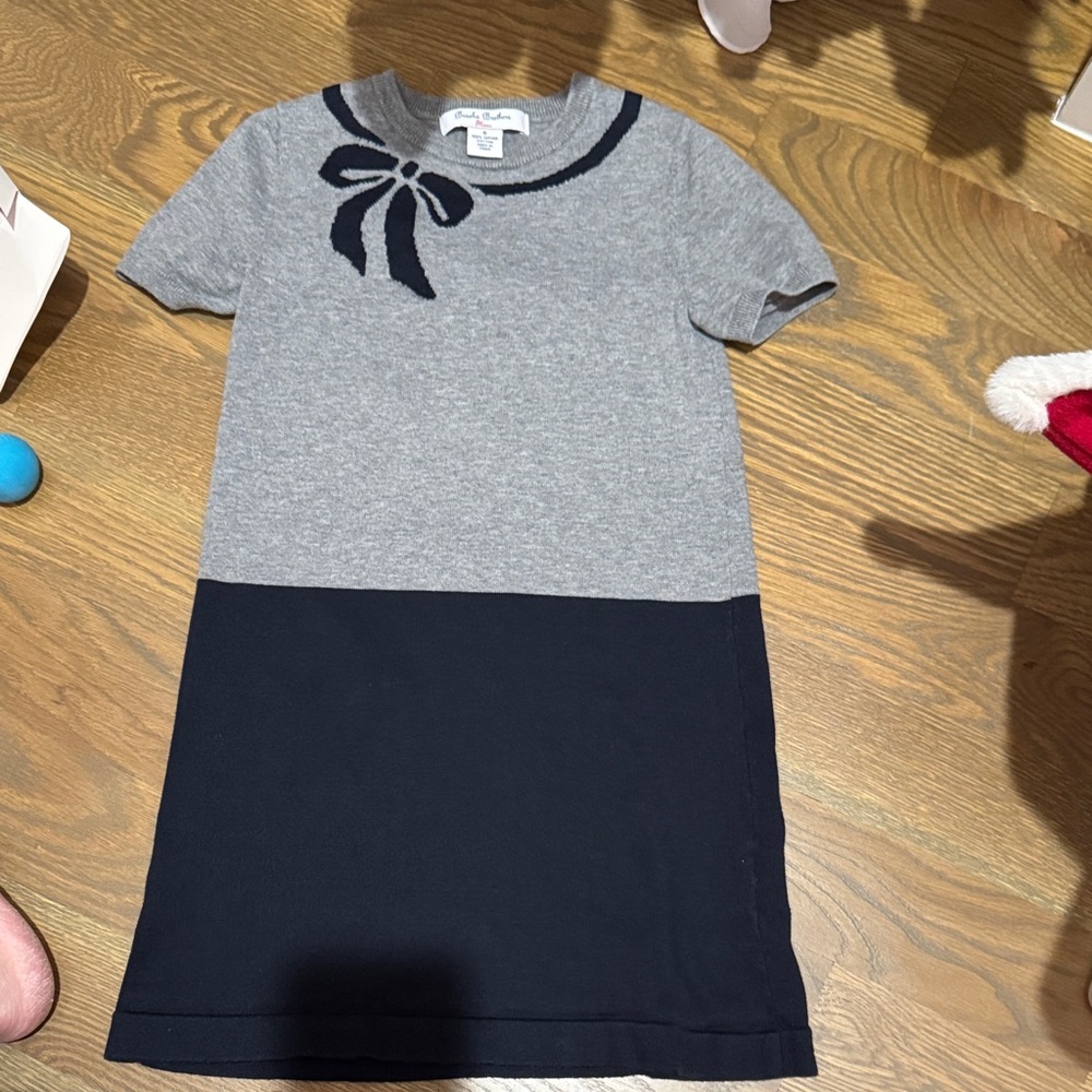 Brooks Brothers Grey and Navy Bow Knit Dress